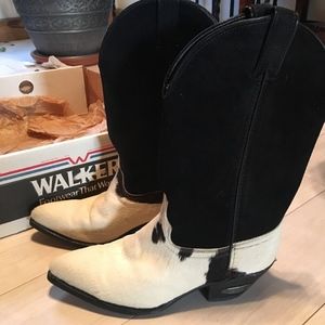 Code West Calf Hair Black White Cowboy Boots W/Box